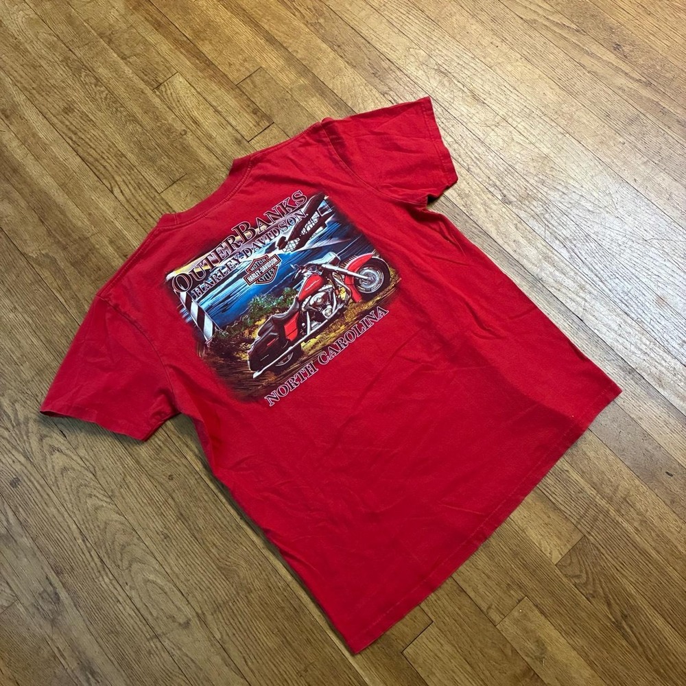 Harley Davidson Outer Banks North Carolina Red Biker T-Shirt Mens Large Y2K